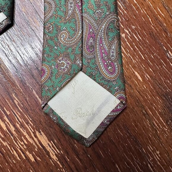 Vintage Luciano Toscanini Green Paisley Silk Tie 3" Wide Classic Mens Necktie - Picture 8 of 13